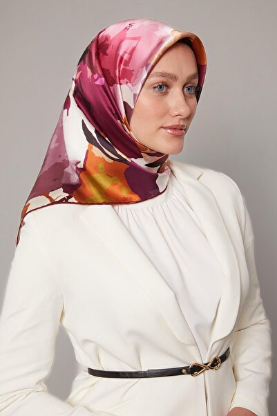 Levidor Purple Abstract Floral Pattern Sura Silk Scarf