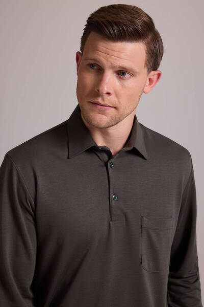 Ysf سويت شيرت رجالي ذو ياقة بولو باللون الأخضر الداكن