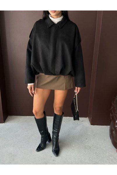 LİNDALİNA TEKSTİL Kadın Oversize Bomber Şık Süet Ceket