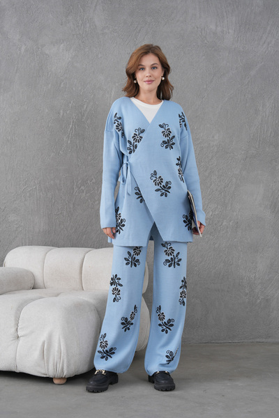 Miss Allos Women's Beaded and Embroidered Side-Tie Wide-Fit Knit Cardigan and Pants Set