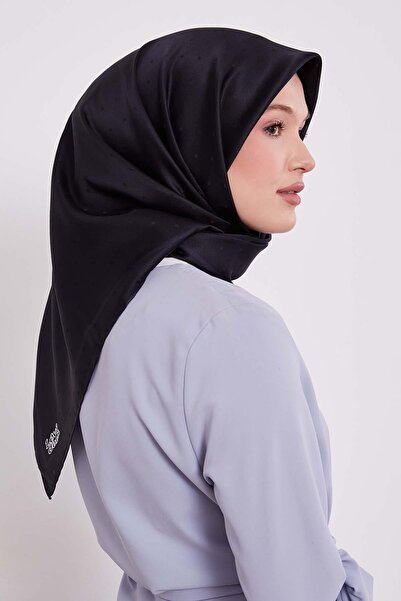 Levidor وشاح حريري بنمط مونوغرام منقط باللون الأزرق الداكن