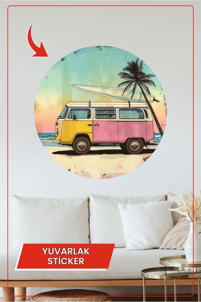 KOSS Dijital Autocolant rotund retro pentru rulotă, cu vedere la palmieri și ...