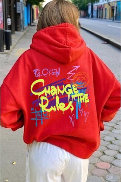 ArtYus سويت شيرت بقلنسوة كبير الحجم من القطن مطبوع عليه ألوان متعددة للجنسين