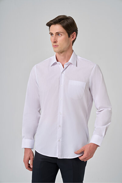 Morven Cămașă albă de bază pentru bărbați, cu guler dur, cu buzunare