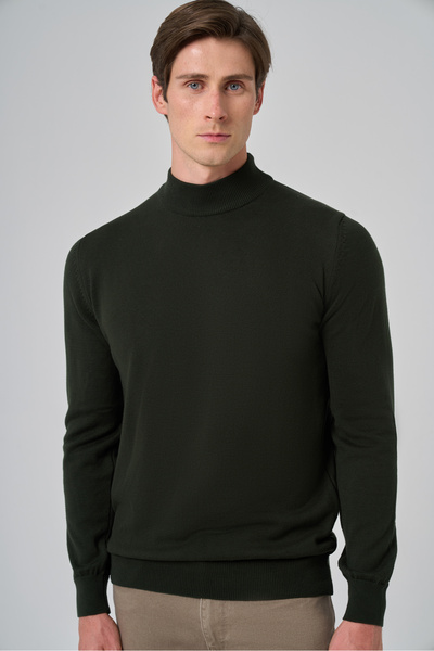 Morven Men's Khaki Basic Half Turtleneck Dynamic Fit Relaxed Cut Knitwear