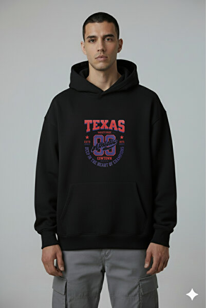 LORVEX Texas Oversize din bumbac cu imprimeu frontal unisex Swea tricou