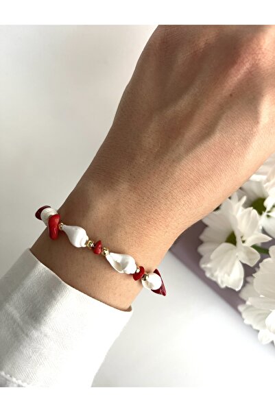 Fynbos Marine Gerçek Doğal Taşlı & Deniz Kabuklu Gold Bileklik