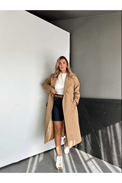 QİMYA BUTİK Egzoti̇k Women's Large Pocket Tok Fabric Classic Trench Coat