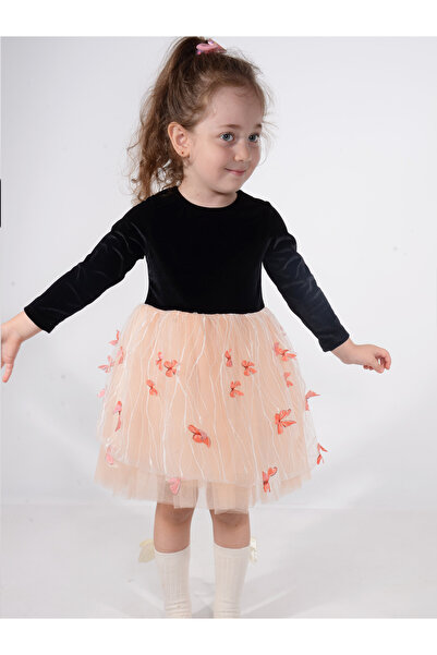 Serkon BABY Flying Butterfly Tutu Fluffy Shiny Velvet Girls' Dress