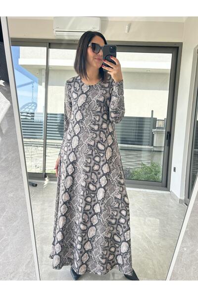 charamela Plus Size Long Lycra Viscose Combed Cotton Dress-Bge136