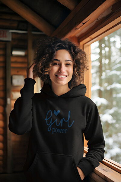 MG سترة نسائية قطنية بأكمام طويلة وقلنسوة مطبوعة بعبارة 'GIRL POWER' مصنوعة م...