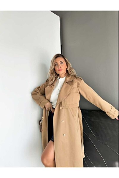 QİMYA BUTİK Egzoti̇k Women's Large Pocket Tok Fabric Classic Trench Coat