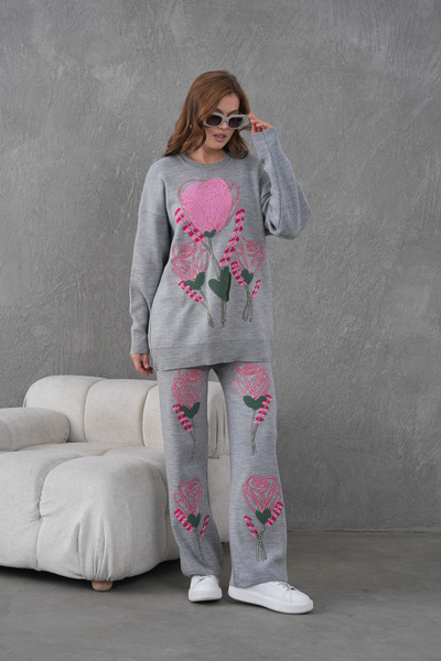 Miss Allos Жіночий светр і штани з широким кроєм, прикрашені вишивкою та бісером