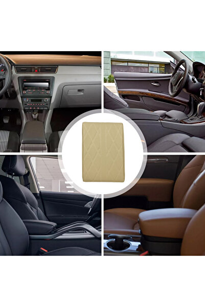 Mob Beige Car Armrest Cover - Premium PU Leather, Diamond Stitching, Universal Fit - 21x32cm