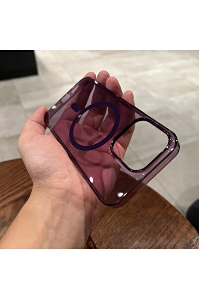 EDELFU iPhone 15 Plus Sararmaz Derin Mor Magsafe Mika Hafif Sert Parlak Şeffaf Kapak (SİLİKON DEĞİL)