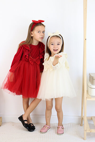 Serkon BABY Striped Velvet Back Big Bow Detail Tutu Puffy Girl's Dress