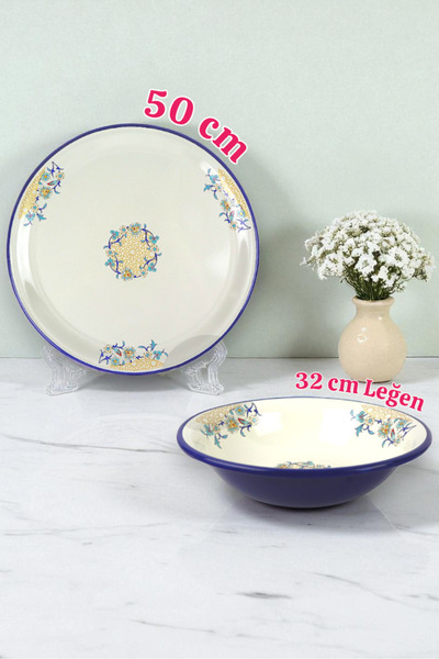 İnci Emaye 50 No. Enamelware and 32 No. Basin Tableware, Food Presentation Tray, Whisk and Mixing Bowl ~68 Cm-40 cm