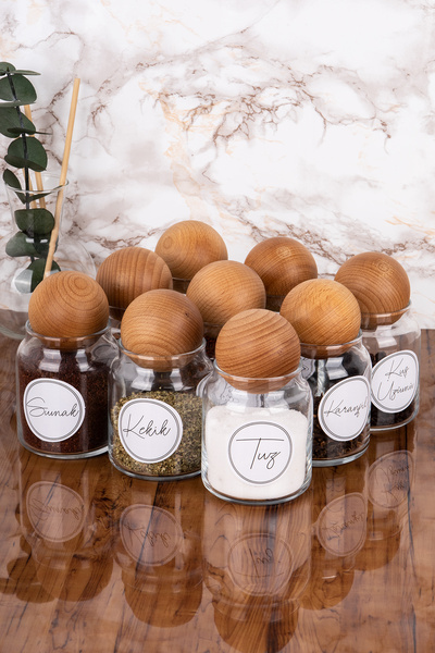 Minya Home 9 Piece Glass Spice Jar Set Decorative Glass Jar Set with Wooden B...