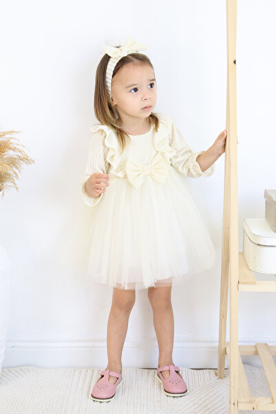 Serkon BABY Striped Velvet Back Big Bow Detail Tutu Puffy Girl's Dress
