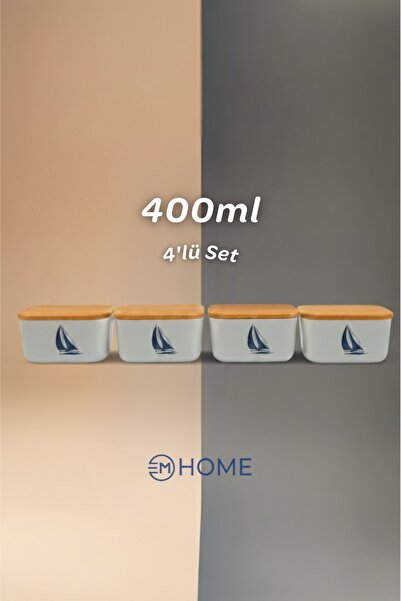 CEM HOME Set of 4 Storage Containers Lunch Box with Natural Wooden Lid (4X400Ml)