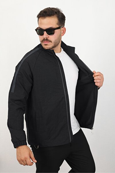 LTC Jeans Men's Relaxed Crinkle Fabric Spring & Raincoat Black Jacket