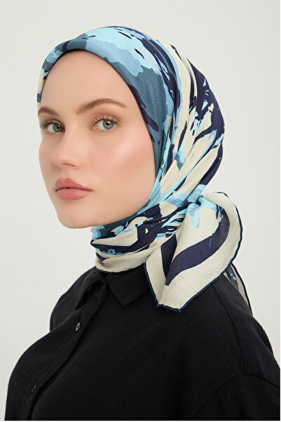 Schaless Özgür Fırçalar - Indigo - Φουλάρι από βισκόζη με σχέδιο Vierra - 90x90 εκ.