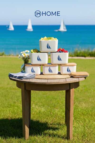 CEM HOME Set of Six Storage Containers Lunch Box with Natural Wooden Lid (3X400Ml-2X800Ml-1X1200Ml)