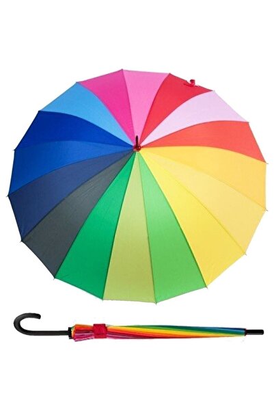 abnturk 12 Telli Baston Saplı Vip Gökkuşağı Şemsiye 102cm çap Unisex Şemsiye