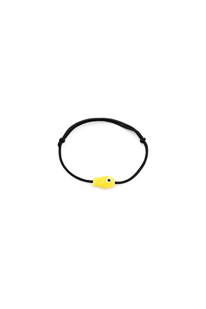 Femenino Siyah İp Halhal Sarı Seramik Balık Detaylı Ayarlanabilir