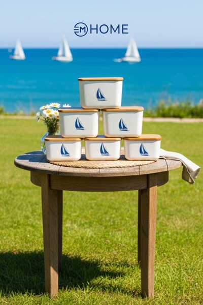 CEM HOME Set of Six Storage Containers Lunch Box with Natural Wooden Lid (3X400Ml-2X800Ml-1X1200Ml)