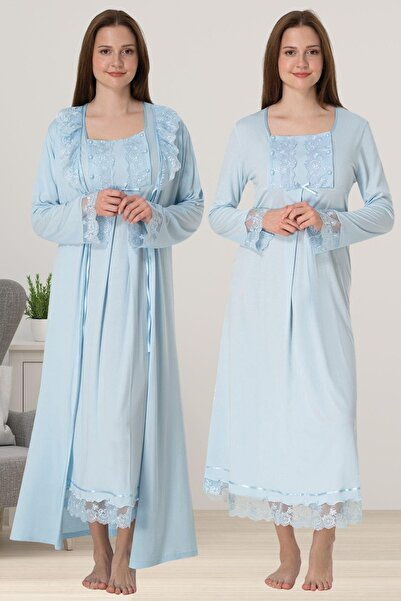 Lohusa Homewear Set de 2 cămăși de noapte pentru femei, cu mâneci lungi, cu d...