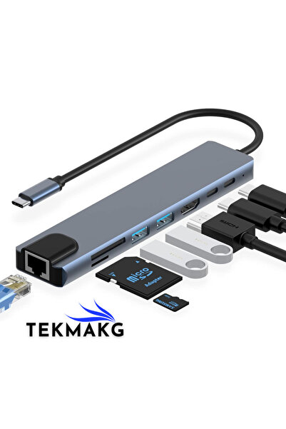 8in1 USB C Hub | 4K HDTV PD 100W Gigabit RJ45 SD TF | MacBook Pro Air Compatible Multiplexer