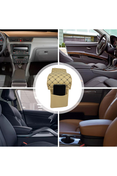 Generic Car Armrest Cushion with Phone Holder - Premium PU Leather, Ergonomic Design for Comfort