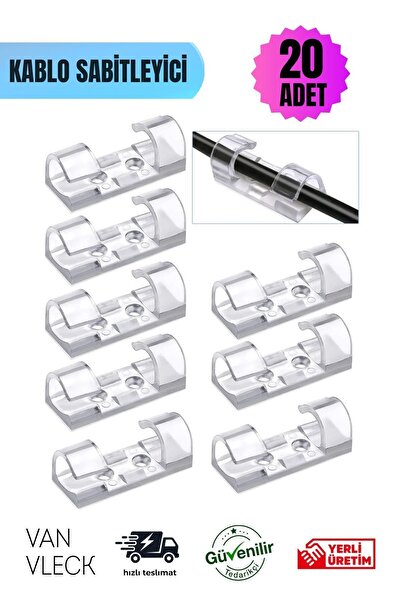 YAKUT 20’li Şeffaf Kablo Tutucu Klips – USB, Şarj ve Veri Kablosu Gizleme & Sabitleme Aparatı