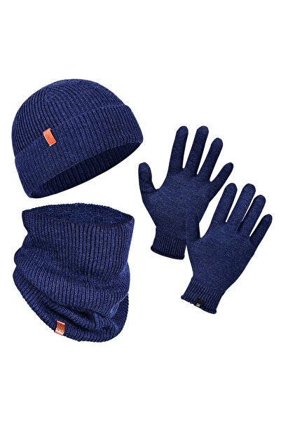 NORFOLK Зимовий комплект 70% мериносова вовна Термошапка, шарф і рукавички 3-компонентний зимовий комплект - темно-синій