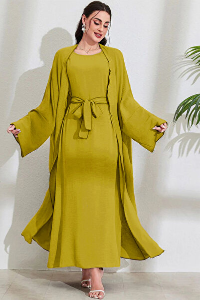 dorbe modest & stylish elegant multi-colors long sleeve belted two-piece women’s wear abaya set