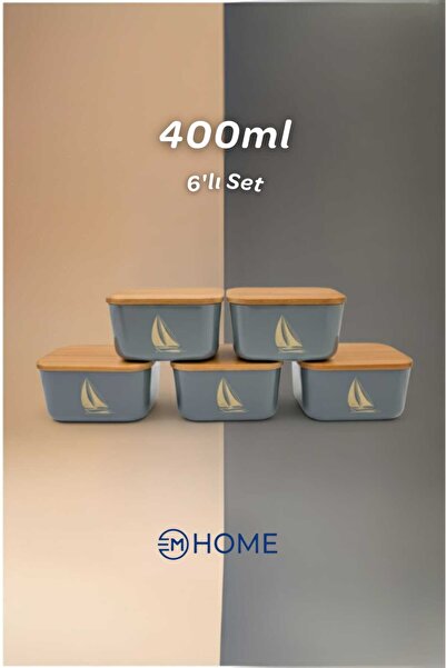 CEM HOME Set of Six Storage Containers with Natural Wooden Lid Lunch Box (6X400Ml)