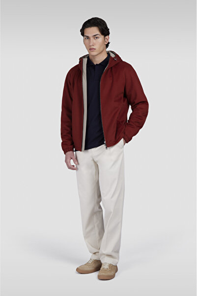 PAUL&SHARK Men's Regular Fit Hooded Double-Sided Cashmere Beige-Burgundy Jacket 15312426-533