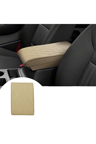 Mob Beige Car Armrest Cover - Premium PU Leather, Diamond Stitching, Universal Fit - 21x32cm