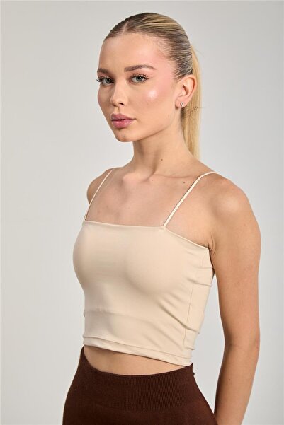 BARRELS AND OIL Women's Strap Tank Top with Chest Pads - Beige