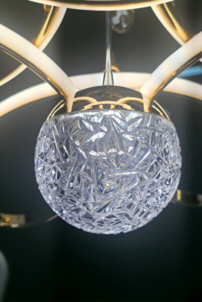 FUZON Rose Gold Drone 4 Toplu 3 Renk Kumandalı Led Avize Büyük Salon Led Avize Kristal Taşlı Avize