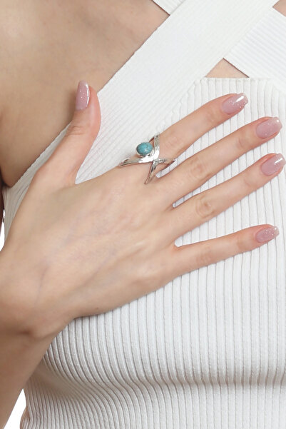 LABALABA Women's Lacquer Silver Color Plated Natural Stone Adjustable Handmade Design Ring