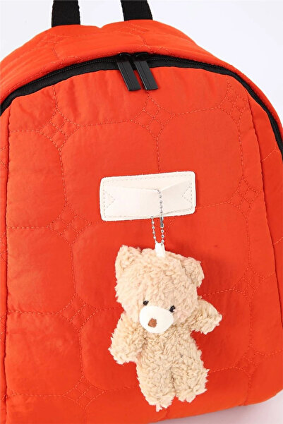 ÇÇS Women's Quilted Fabric Backpack with Teddy Bear Accessories