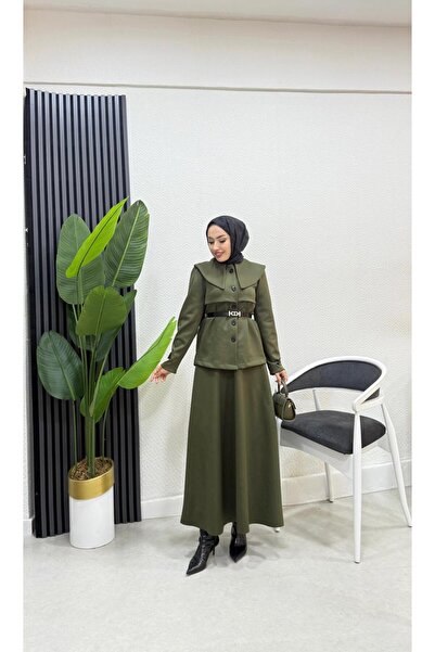 moda crn Bebe Yaka Kemerli Dalgıç Etekli Takım