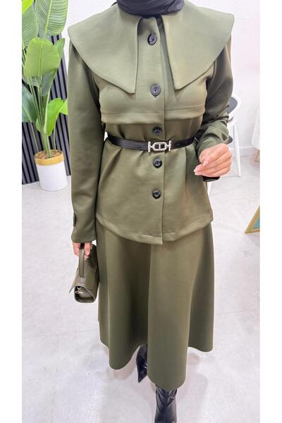 moda crn Bebe Yaka Kemerli Dalgıç Etekli Takım