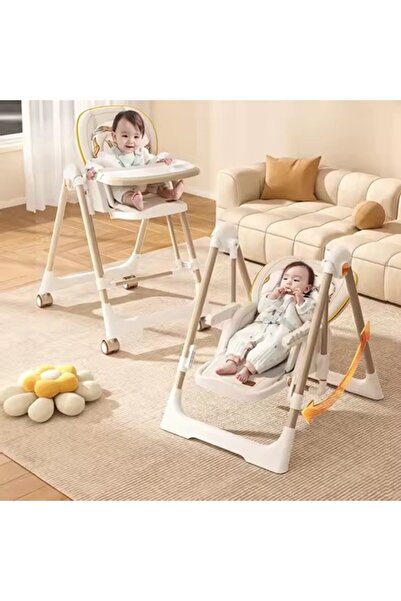 Flippy Καρεκλάκι φαγητού Flippy 2 σε 1, Πτυσσόμενο, Κούνια/Ράφι, Ρυθμιζόμενο, Ρόδες, Διπλός Δίσκος, 6 μηνών–4 ετών, Μπεζ