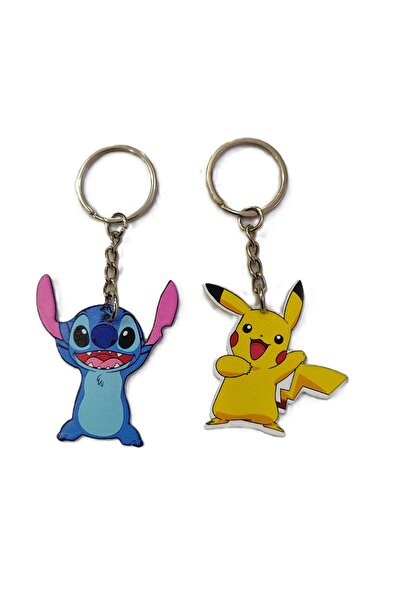 ada çanta kırtasiye سلسلة مفاتيح معدنية بتصميم شخصيات (ستيتش/بوكيمون) (إجمالي 2 قطعة)