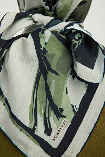 Schaless Özgür Fırçalar - Χακί - Φουλάρι από βισκόζη με σχέδιο Vierra - 90x90 εκ.