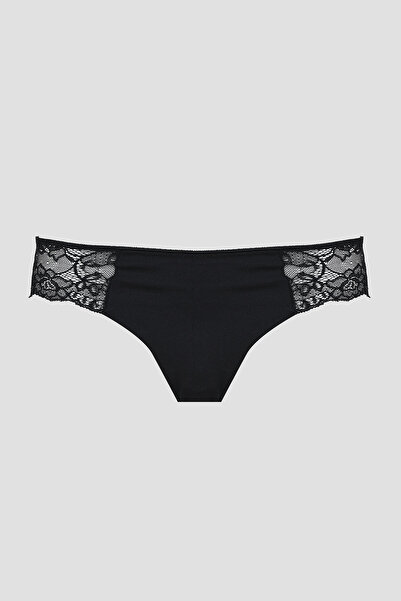 NBB Siyah Lazer Kesim Dantelli String