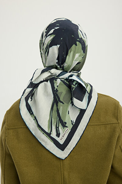 Schaless Özgür Fırçalar - Χακί - Φουλάρι από βισκόζη με σχέδιο Vierra - 90x90 εκ.